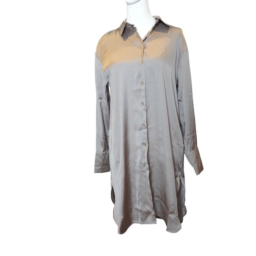 NEW ZARA button up Shirt dress satin lightweight Women's size XS